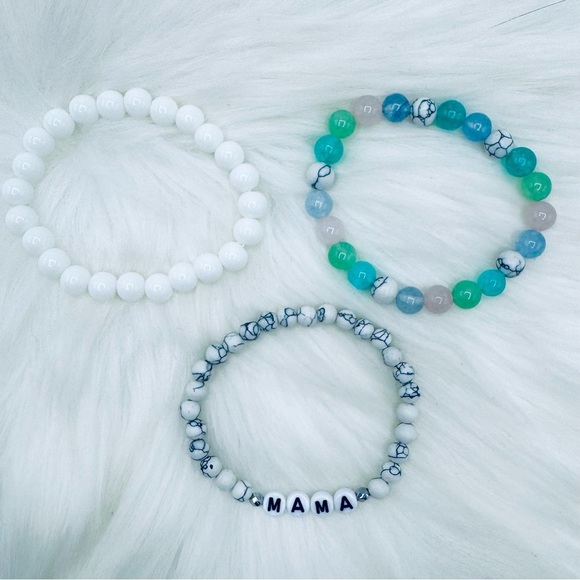 “Mama” Arm Candy Beaded Bracelet -  Cool Colors theme - Picture 4 of 6